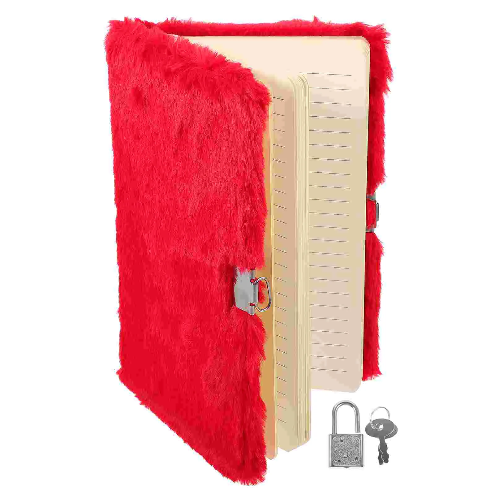 Diary Notebook Plush Notepad Notebooks Student Girl Journal with Lock Red