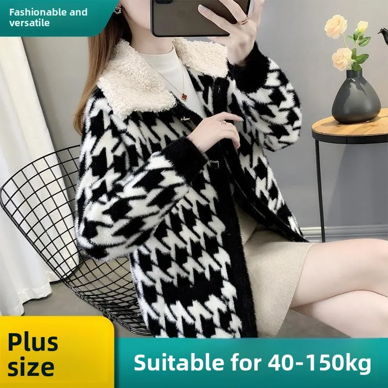 

Ladies' Knitted Woolen Coat Loose Warm Casual Style Long Sleeve Button up Outerwear Spring Autumn plus Size Faux Fur Jacket