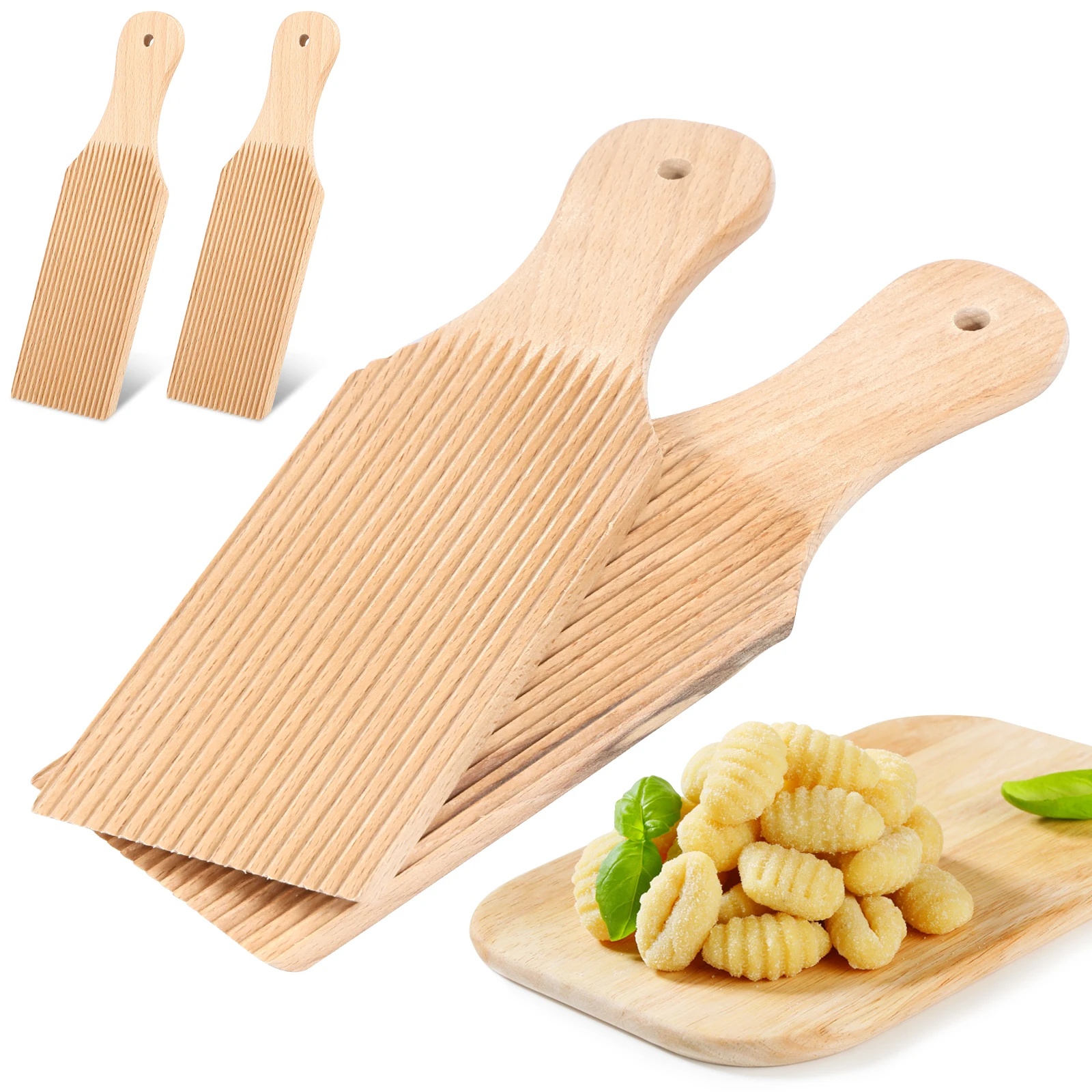 2/4Pcs Wooden Gnocchi Board Butter Paddles Multi-functional Spaghetti/Macaroni Maker Homemade Pasta Making Tool for Home Kitchen