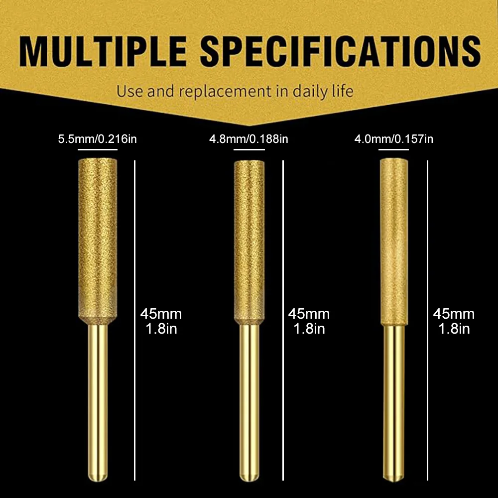18pcs Chain Grinding Head Set, Chainsaw Sharpener,40mm/4.8mm/5.5mm Titanium Coated Diamond Chain Saw Jewelry Stone Grinding Tool