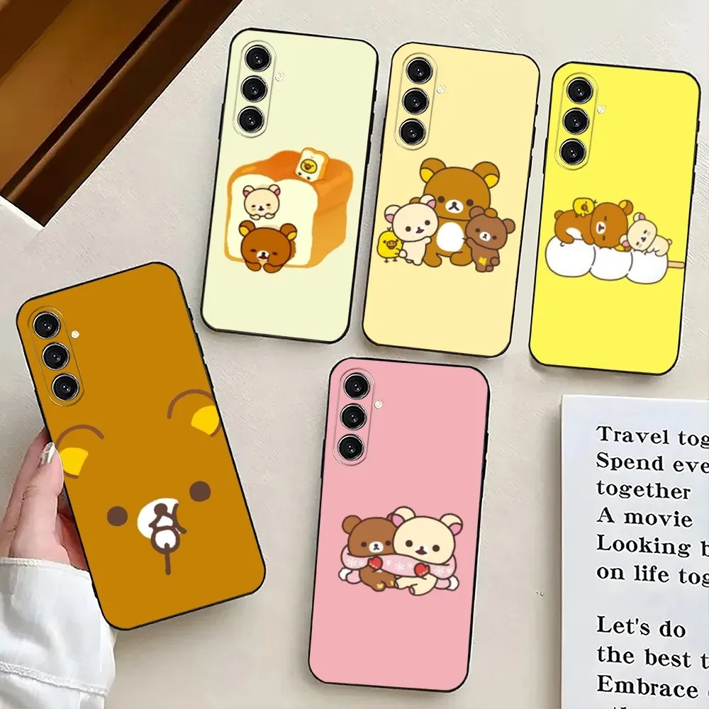 Cute R-Rilakkuma Bear Phone Case For Samsung S24,21,22,23,30,Ultra,S20,Plus,Fe,Lite,Note,10,9,5G Black Soft Cover