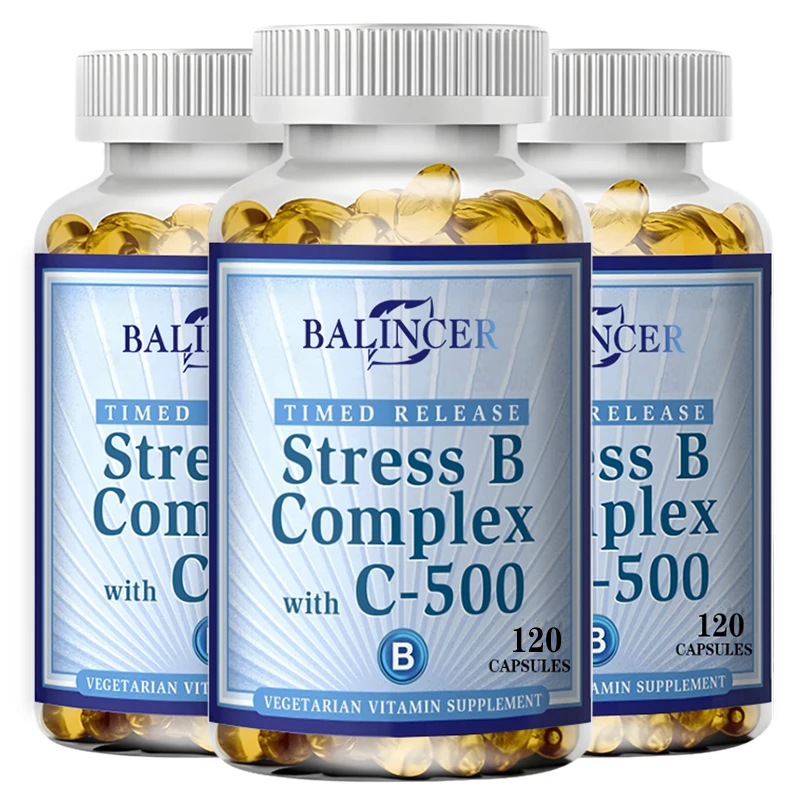 

Vitamin B-Complex Capsules - Full Spectrum B1/B2/B3/B6/B12, Vitamin C, Biotin, Energy, Immune & Brain Support, Antioxidant