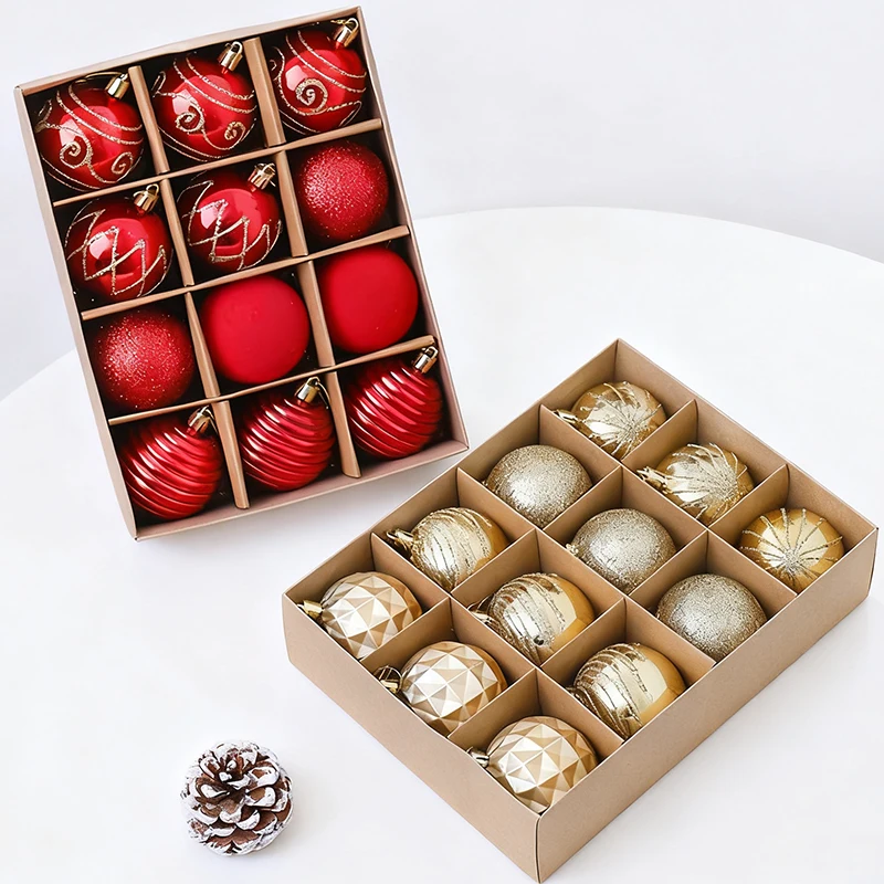 12Pcs 7CM Plastic Ball Ornaments Christmas Supplies Decoration Hanging Tree Pendants for Home Decor New Year's 2026 Accessories