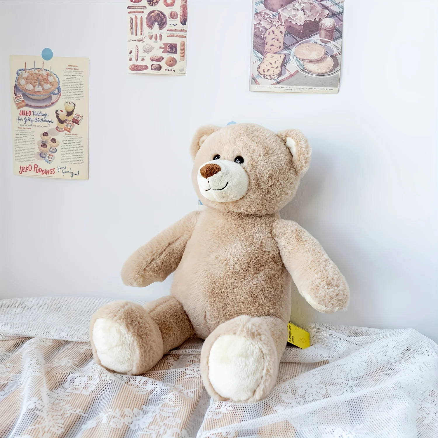 16인치 대형 베이지색 테디베어 봉제 인형 - 쿠션용 부드럽고 푹신한 봉제 곰인형, 봉제 장난감, 여자아이와 남자아이 선물