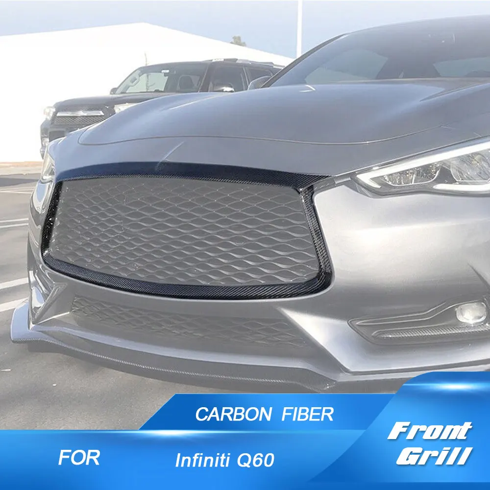 

Car Front Bumper Grill Grille Cover Trim For Infiniti Q60 Coupe 2016-2022 Car Front Racing Grille Mesh Cover Real Carbon Fiber
