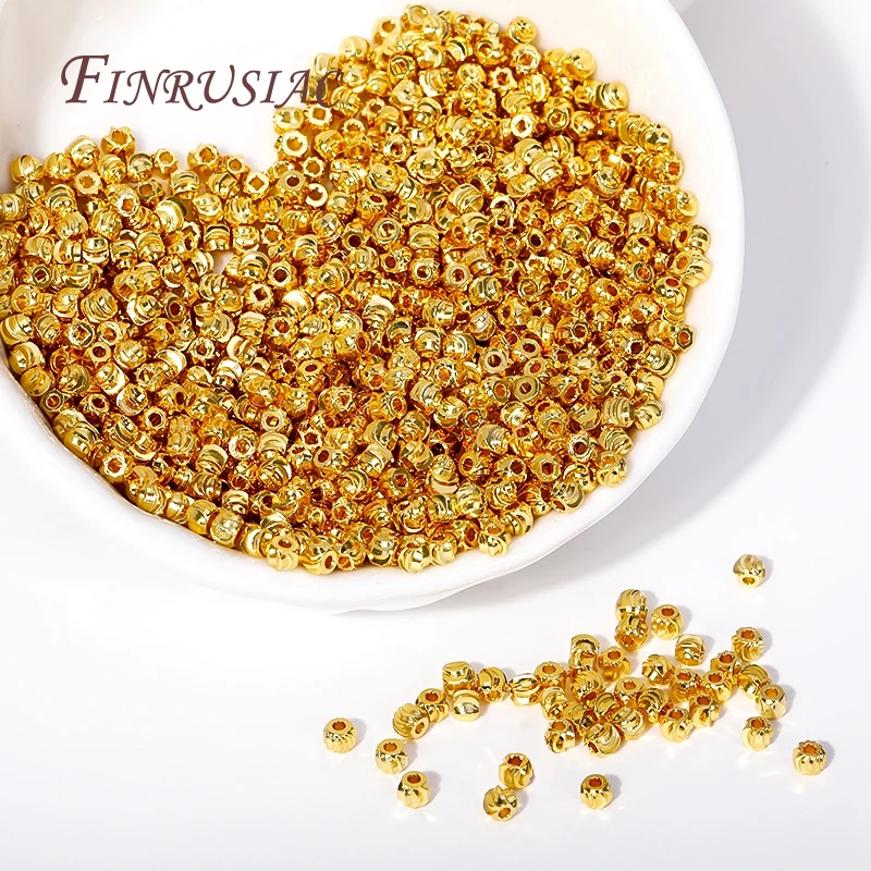 5 Sizes Round Spacer Beads 18K Gold Plated Brass Metal Beads Cut Pattern Separators Beads For DIY Handmade Jewelry Accessories