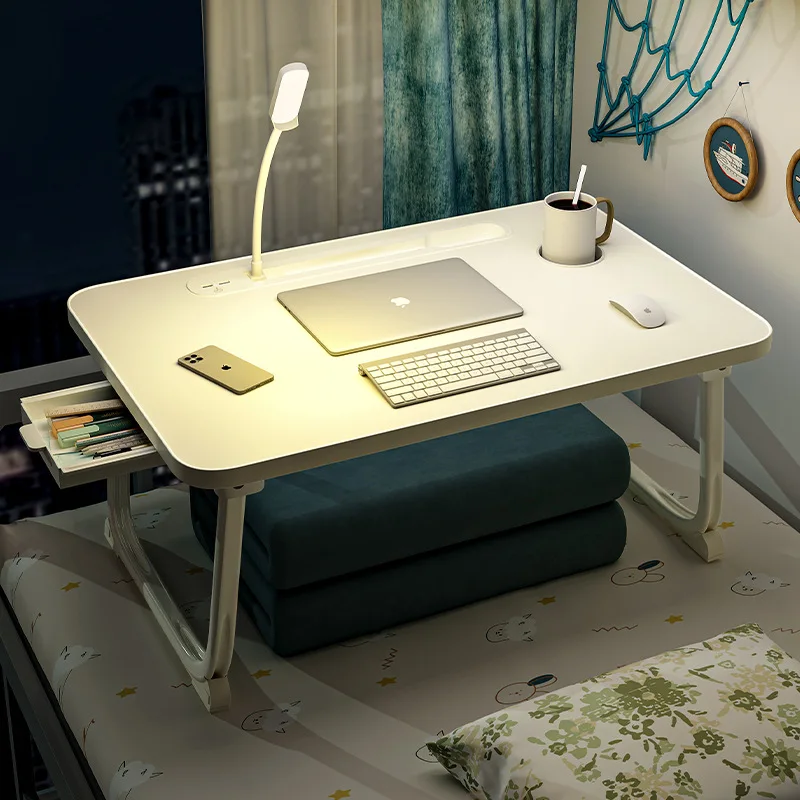 Laptop Desk for Bed Lap Desk with LED Desk Ligh, Laptop Bed Tray Table, Foldable Lap Tablet Table with Storage Drawer