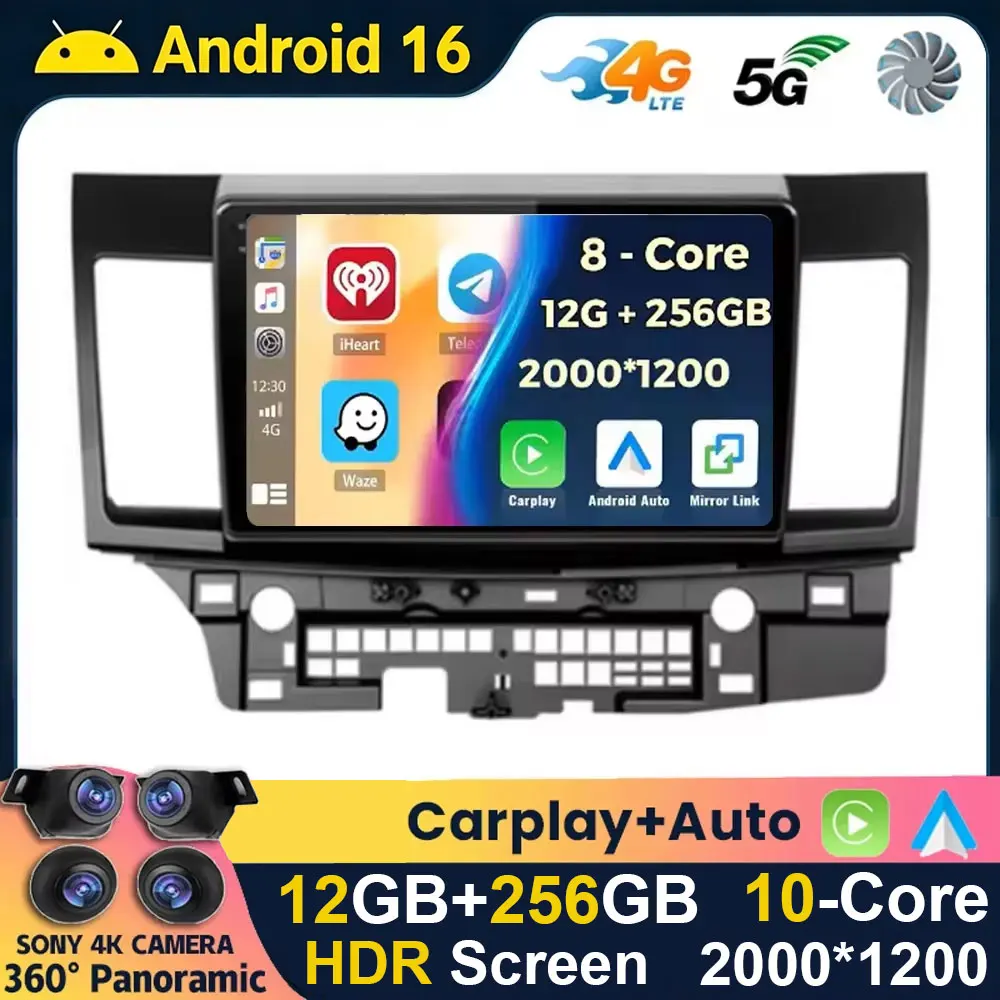 Android 16 Carplay Auto Car Radio for Mitsubishi Lancer 10 CY 2007 - 2017 Multimedia Video Player GPS Navigation 4G Stereo DVD