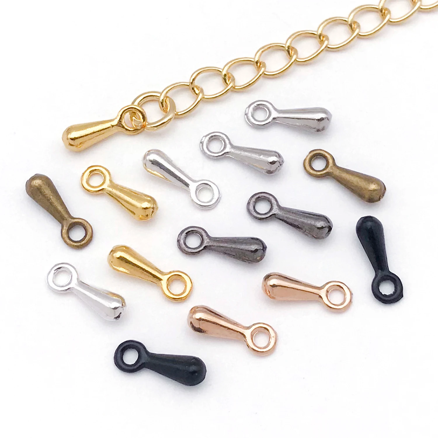 100pcs Water Droplets Cord Charms End Beads Connector Chain Extension Tail Pendants Bracelet Necklace Jewelry Making Accessories image 6