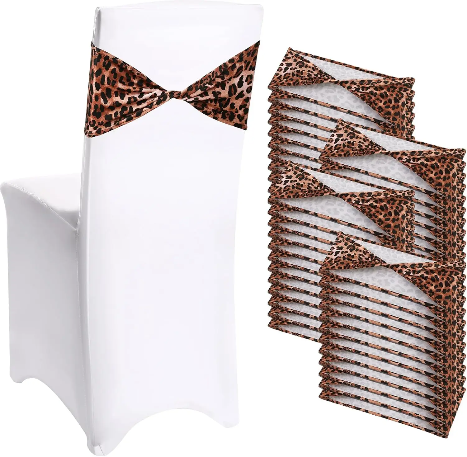 

48 шт. эластичных лент для стульев с леопардовым принтом для декора вечеринки в стиле сафари/джунглей