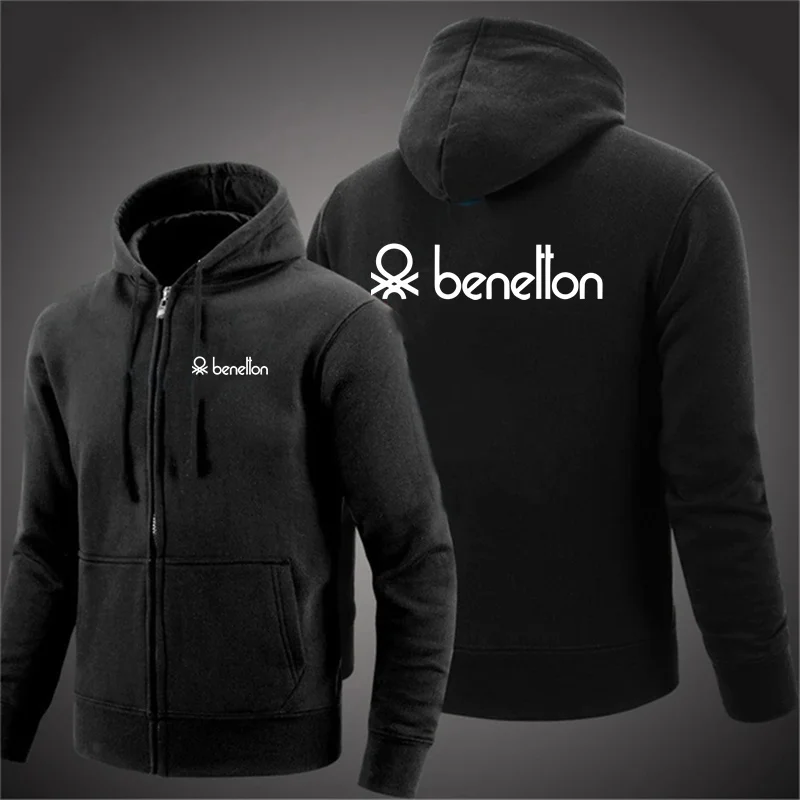 2025 New Winter Benetton Men Hoodies Fitness Bodybuilding Sweatshirt Zipper Sportswear Male Workout Hooded Jacket Clothing