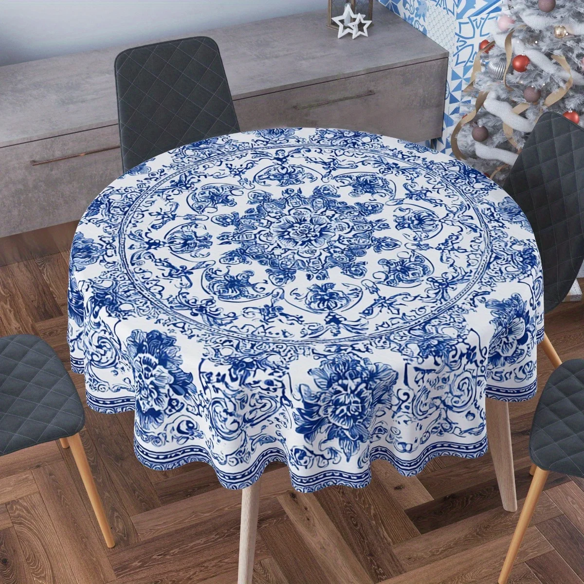 One piece of Tsinghua porcelain pattern round tablecloth, suitable for indoor and outdoor usezyc