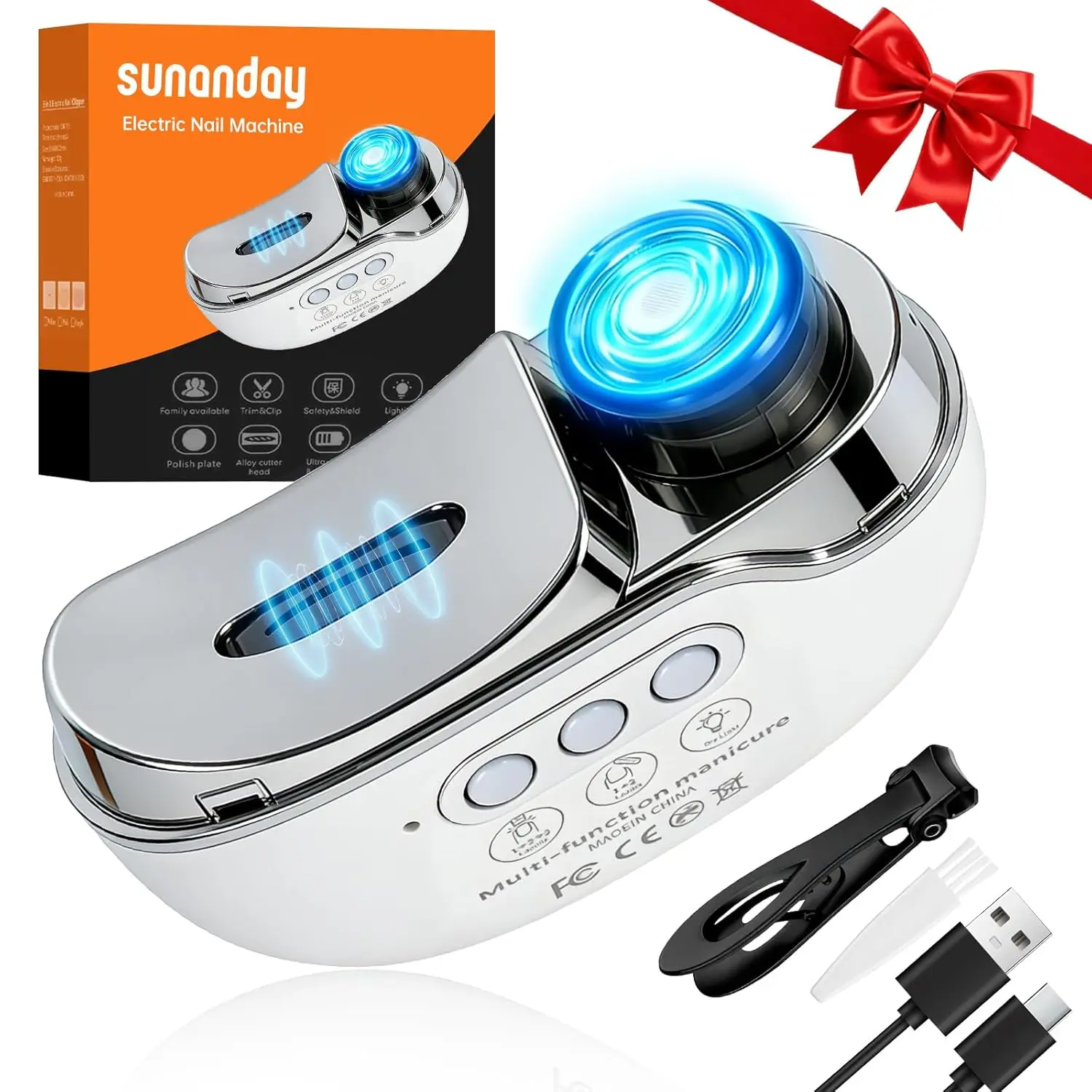 

2026 New 3-in-1 Electric Nail Clipper & Grinder Kit with Collector & LED Light, Rechargeable Trimmer for All Ages