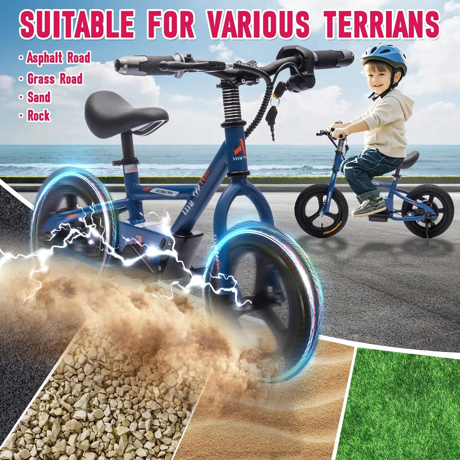 دراجة ترابية كهربائية للأطفال 24 فولت، دراجة نارية كهربائية خفيفة الوزن بقدرة 150 وات مع مقعد PU قابل للتعديل، شاشة عرض طاقة، مفتاح S