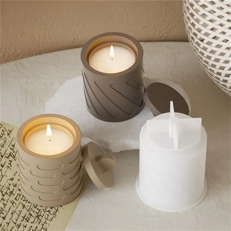 DIY Circular Striped Candle Cup Combination Silicone Mold Aromatherapy Gypsum Candlestick Ornament Storage Jar Home Decoration