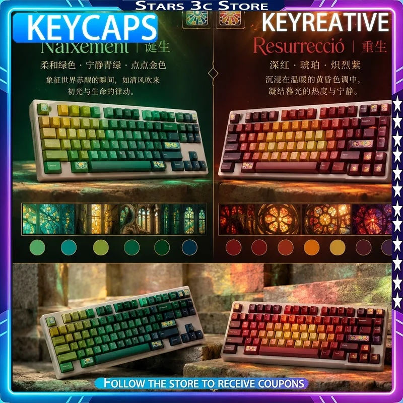 Keyreative KAP Santa Llum Keycaps Translucent Cherry PBT Double-Shot Keycaps DIY Gaming Keyboard Accessory