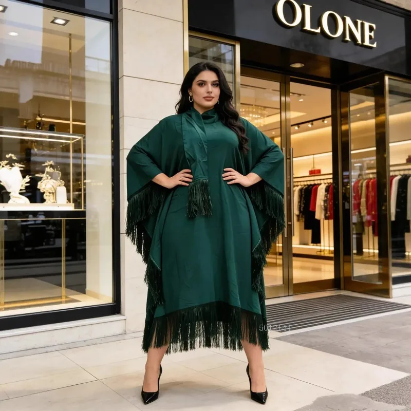 Plus Size African Party Evening Dresses for Women 2026 Spring Autumn Fashion African Long Sleeve Tassel Long Maxi Dress Gowns