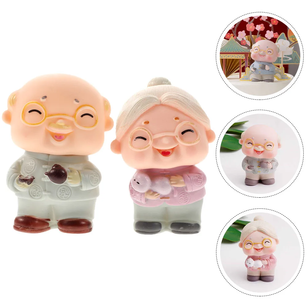 

2pcs Cake Decoration Miniature Elderly Couple Figurines Loving Grandparents Statue Wedding Party Decoration for Special