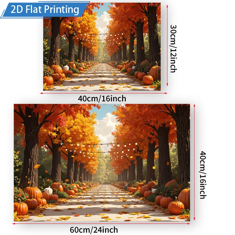 [2D شقة] 1 قطعة 4x16 بوصة علامة معدنية الخريف الغابات مسار اليقطين المشهد 2D الطباعة المسطحة المعادن جدار ديكور فني