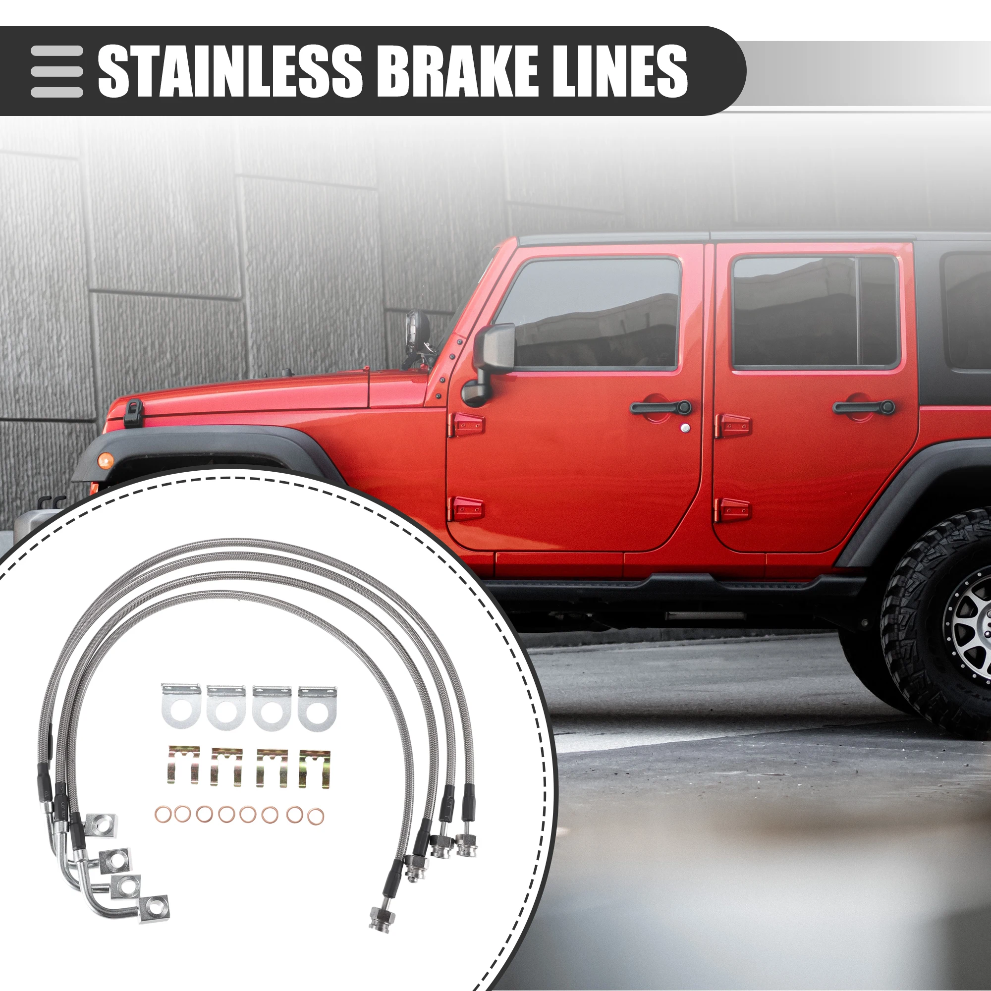 Uxcell 1 Set Brake Lines for Jeep Wrangler JK 2007-2018 Stainless Steel Silver Tone Cable Length 69cm