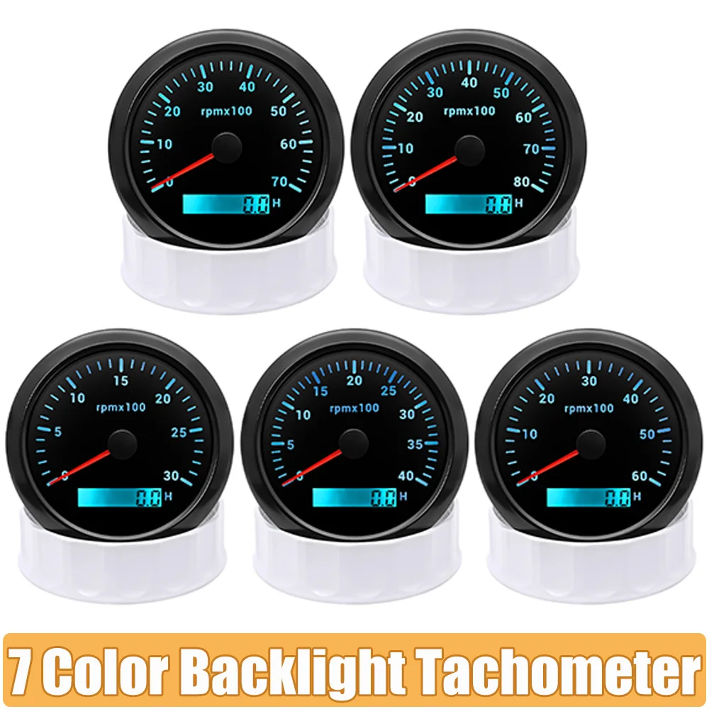 85mm Digital LED 7 Color Backlight 85mm Tachometer 3000/4000/6000/7000/8000 RPM Optional Gauge For Marine Boat Motorcycle Car