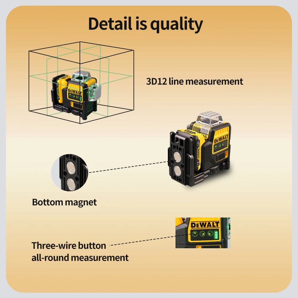 Dewalt DW089LG 3 boki * 360 12 linii pionowych poziom lasera miernik zielonego światła pionowy akumulator 12V