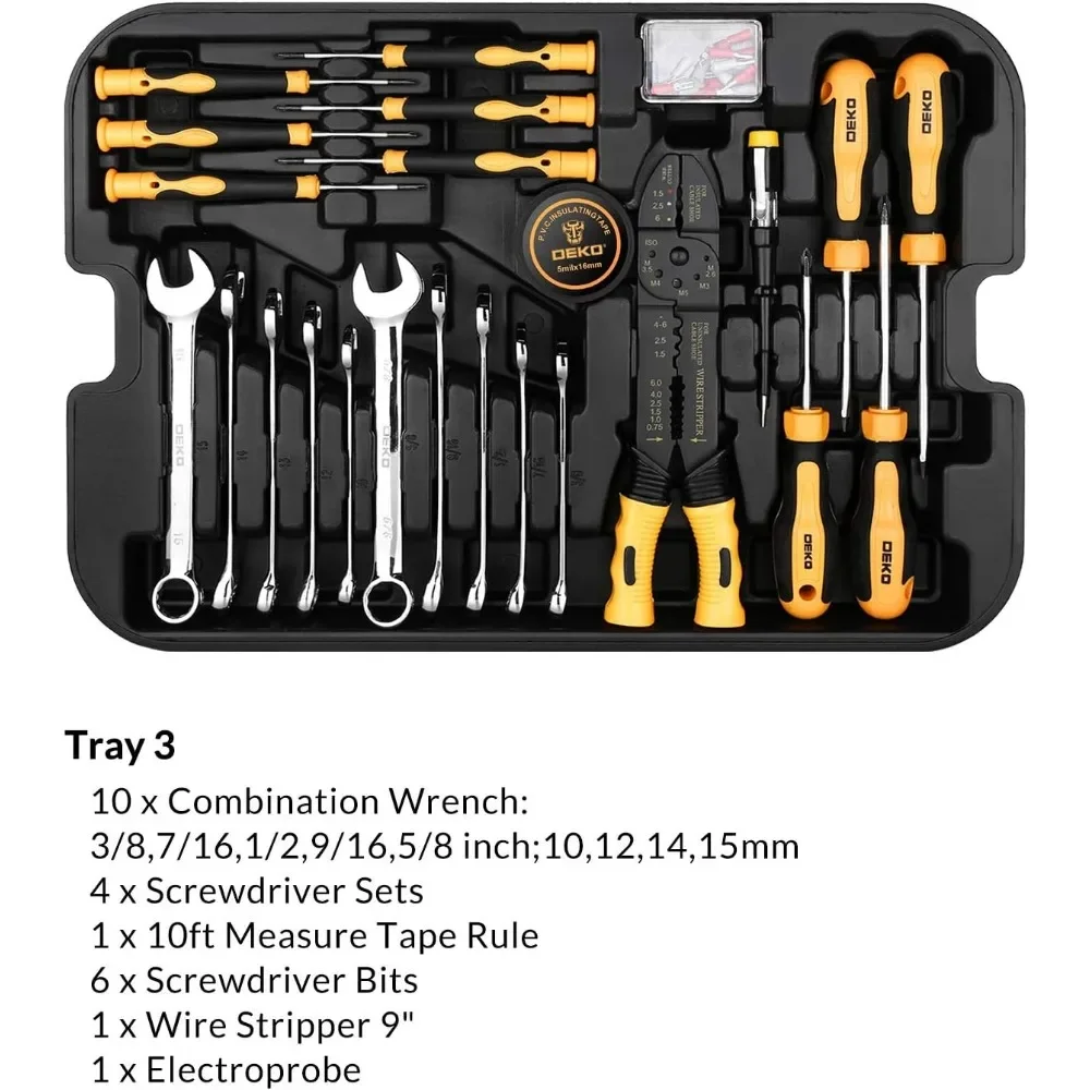 258 Piece Tool Kit with Rolling Tool Box Socket Wrench Hand Mechanic Case Trolley Portable Multi-dimensional Precision Tools