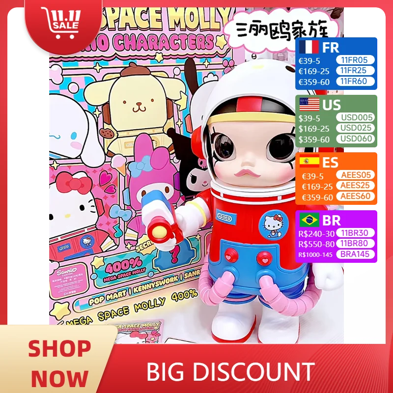 Genuine Sanrio Family Series Mega Space Molly 400% Action Figurine Anime Hello Kitty Cute Figurine Melody Kuromi Collection Gift