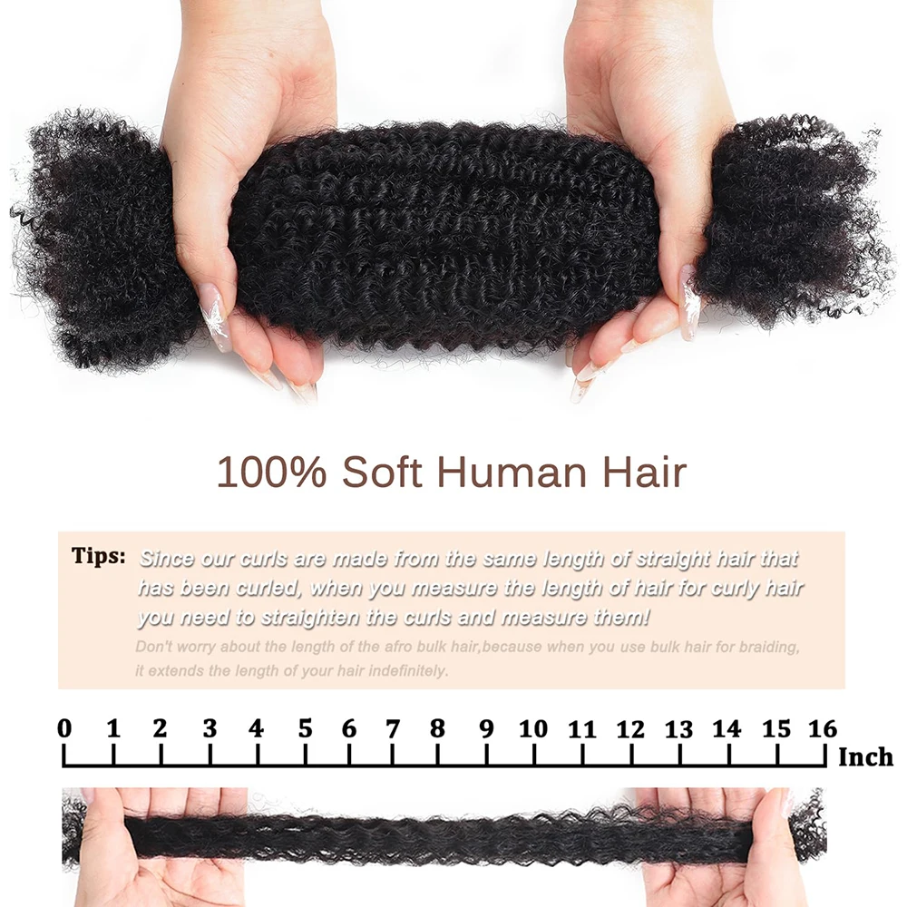 Premium Afro Kinky Bulk 100% cabello humano Afro Kinkys cabello humano a granel para extensiones de rastas reparación Locs crear rastas
