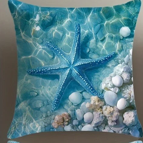 Underwater Sea Creature Pillowcase ,Sofa bedroom cushion cover, single-sided printing, without pillow core Short plush material