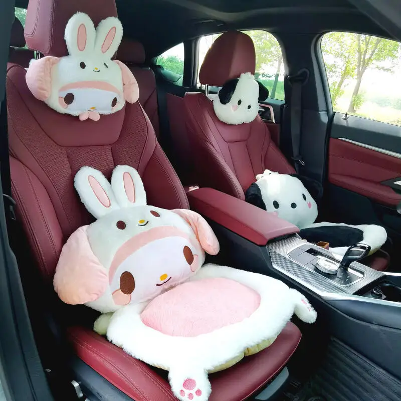 

Sanrio автомобильная плюшевая подушка для подголовника, поясничная подушка, зимнее теплое украшение, мультфильм My Melody Pochacco, женские автомобильные аксессуары, подарок