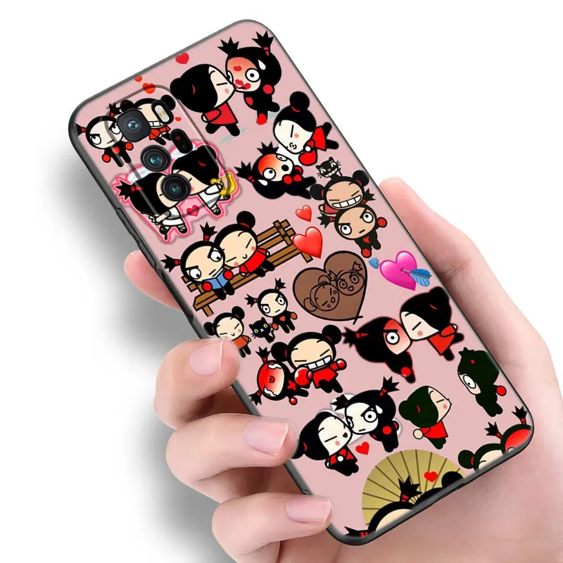 Pucca And Garu Black Silicone Phone Case For Xiaomi Redmi Note 9 10 11 11S 11T 12 13 Pro 5G Plus 9S 10S 12S