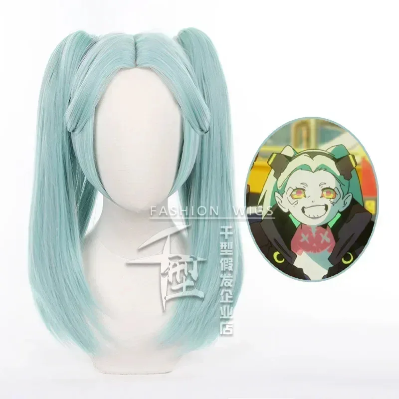 Anime Cosplay Cyberpunk Edgerunners Rebecca Parrucca 45 cm Capelli corti ciano Capelli resistenti al calore Becca Parrucche con cappuccio per parrucca