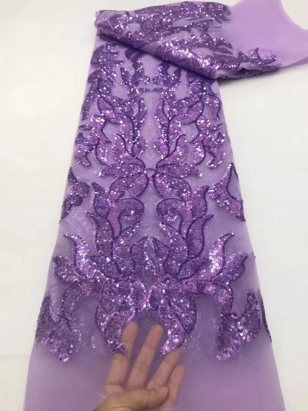 

NJLN65 Purple!Nice looking African net lace with sequins,good quality embroidered French tulle lace for party/wedding dress