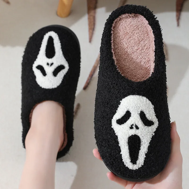 Halloween Skull Cartoon Winter Plush Slippers For Women Men New Arrival Couple Home Warm Shoes Anti-Slip Indoor Slippers