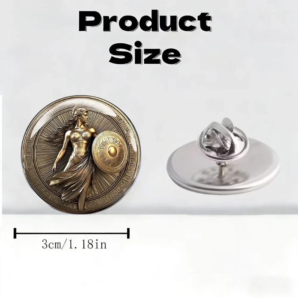 6-20Pcs 2DFLAT Greek Goddess Athena Lapel Pin, Mythology Coin‑Style Printed Brooch, Retro Shield Design, Backpack Accessory Gift