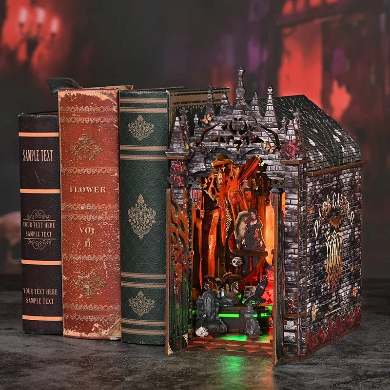 DIY Miniature Book Nook Gothic Vampire Castle Wooden Assembled Architecture Model Creative Handmade Bookend  Decor Doll House