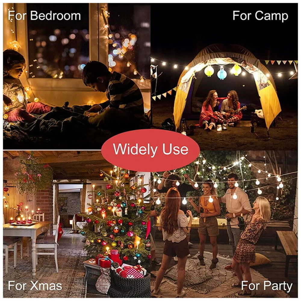Solar Powered Fairy Ball String Lights LED Retro Bulb Outdoor Garden Hanging Lamp for Decorative Lighting