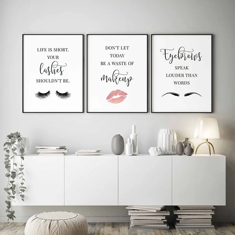 Makeup Quotes Poster Eyelash Eyebrows Lipstick Contour Lips Canvas Painting Print Wall Art Picture for Beauty Salon Home Decor