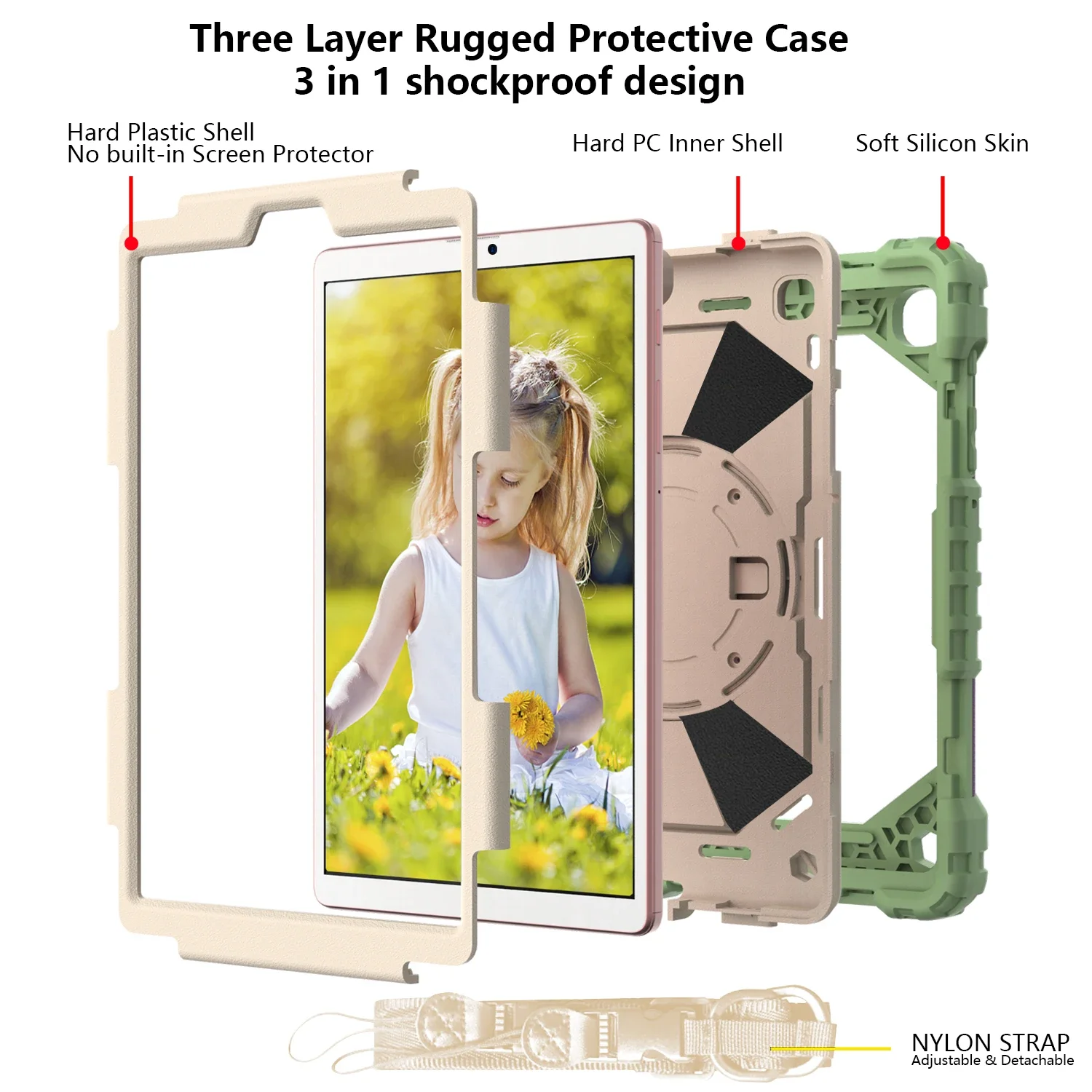 Pokrowiec na tablet Samsung Galaxy Tab A7 Lite 8.7 2021 T220 T225 Obrotowy uchwyt Stojak Wstrząsoodporny Wytrzymały pokrowiec Miękki silikon