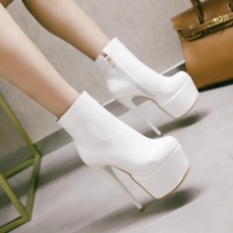 

Women's Fashion Woman Boot Mid Calf Boot ZipperPU15.5CM Stiletto European and American Style Women Shoes White