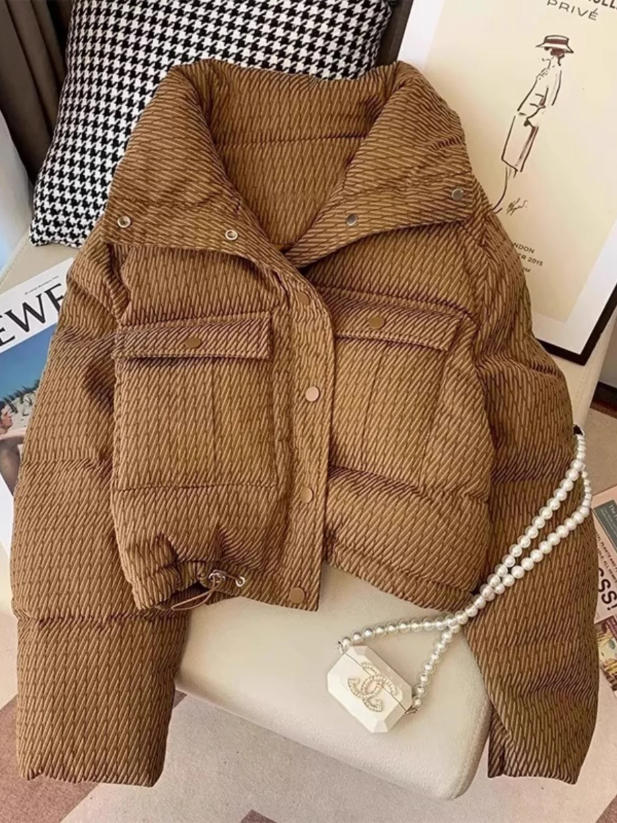 

Утепленная женская зимняя куртка из хлопка в клетку с воротником-стойкой, маленький размер, высокоплотный хлопок, верхняя одежда