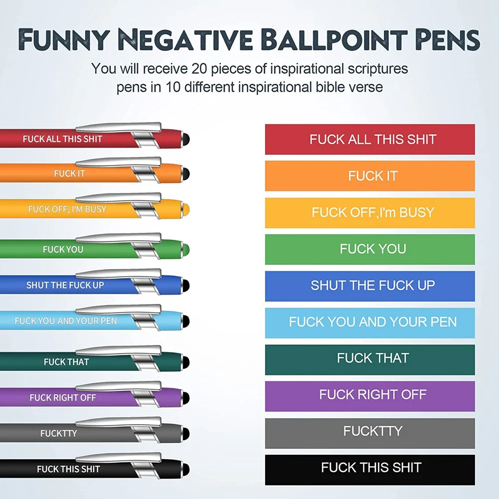 

J1UL1N 20Pcs Office Pens Funny Ballpoint Pens Motivational Pens Vibrant Negative Passive Pens Black Ink