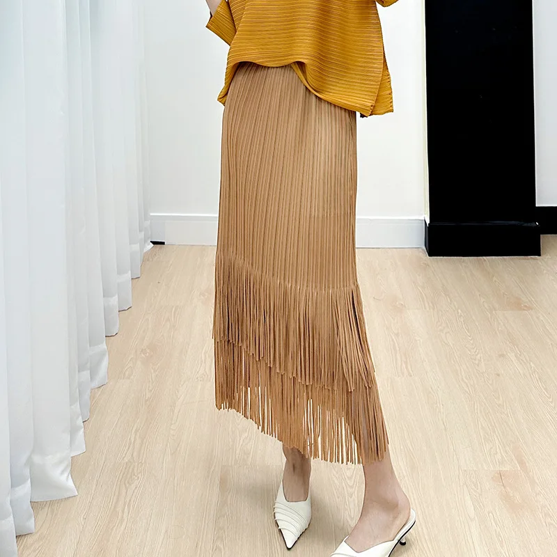 Miyake Style Comfortable, Casual, Slim, Elegant, Fashionable Pleated Tassel Skirt for Women 2024 Summer New Style