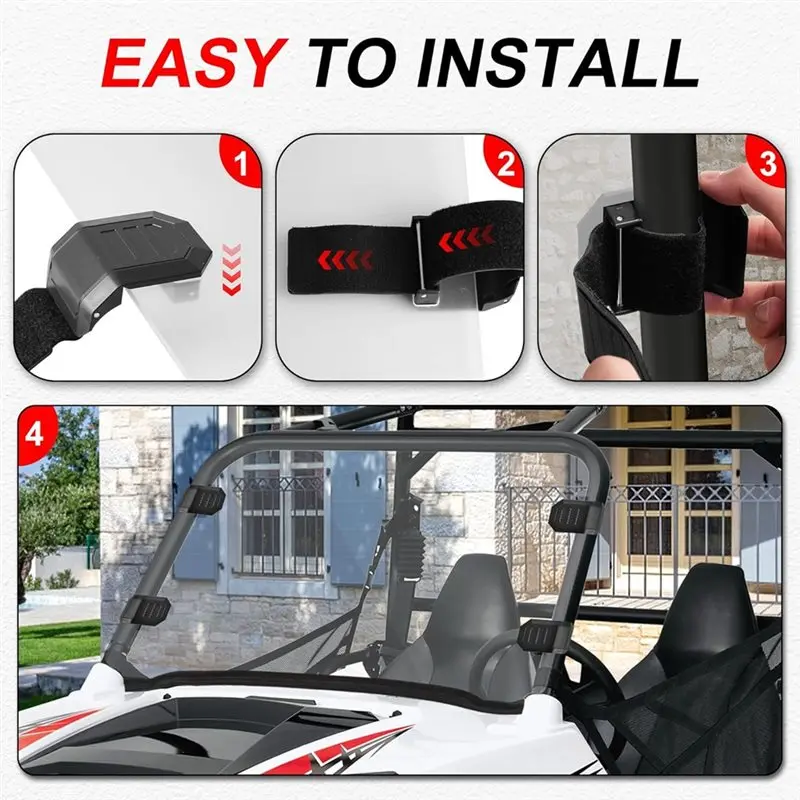 Efficientt-4Pcs UTV Windshield Adjustable Mounting Clamp Kit Windshield Fixed Clamps Straps For Polaris Ranger RZR, Maverick X3