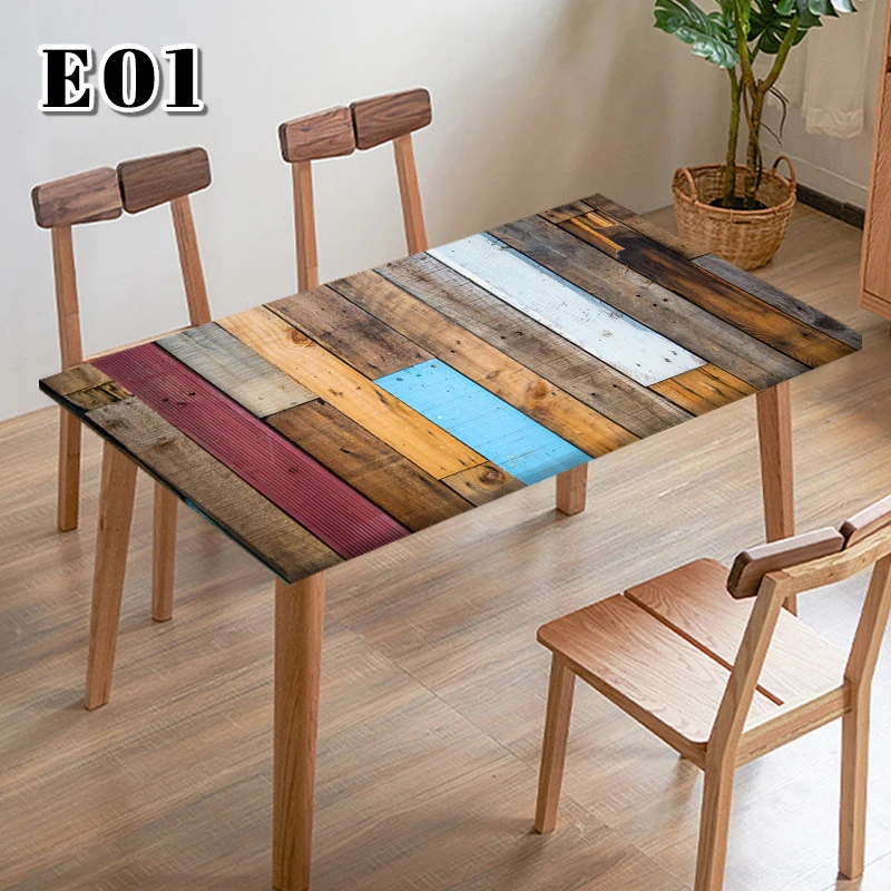 Imitation Wooden Retro Square Table Cover Elastic Edge Restaurant Dining Tablecloth Dust Cover Protector For Home Homestay Decor