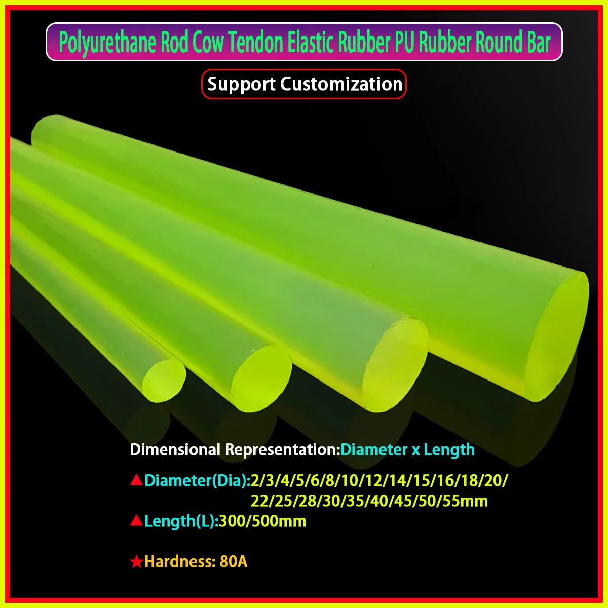 

Solid Polyurethane Rod/Cow Tendon Elastic Rubber/ PU Rubber Round Bar Dia 2/3/4/5/6/8/10 - 55mm Length 300/500mm