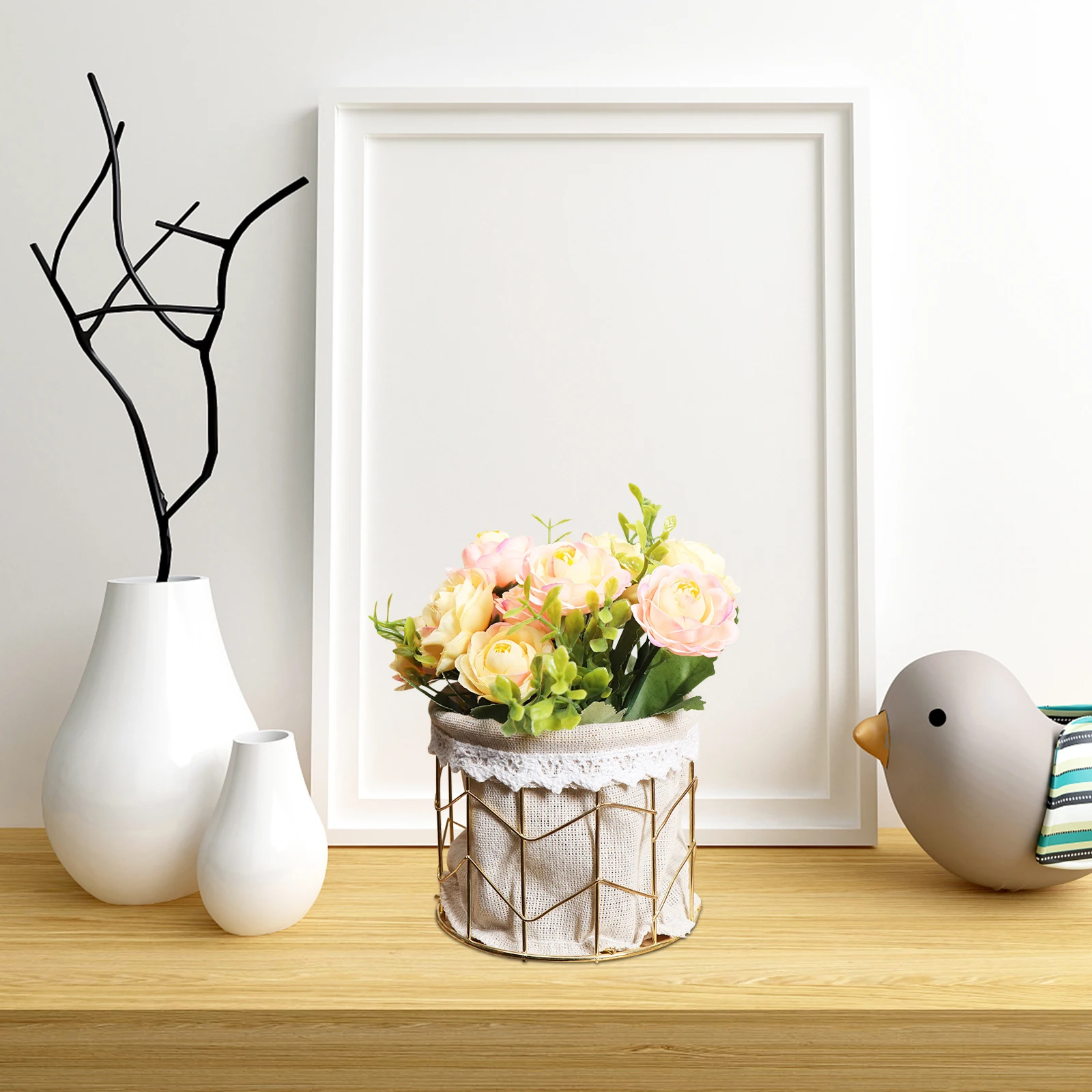 

Electroplating Flower Basket Pen Holder Wedding Girl Baskets Arrangement for Flowers Adornment Floral Organizer Decor