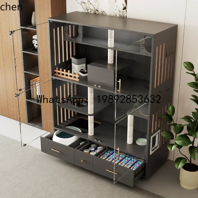 X1 ninho de gato villa de madeira maciça doméstica interna com banheiro integrado armário de gato grande