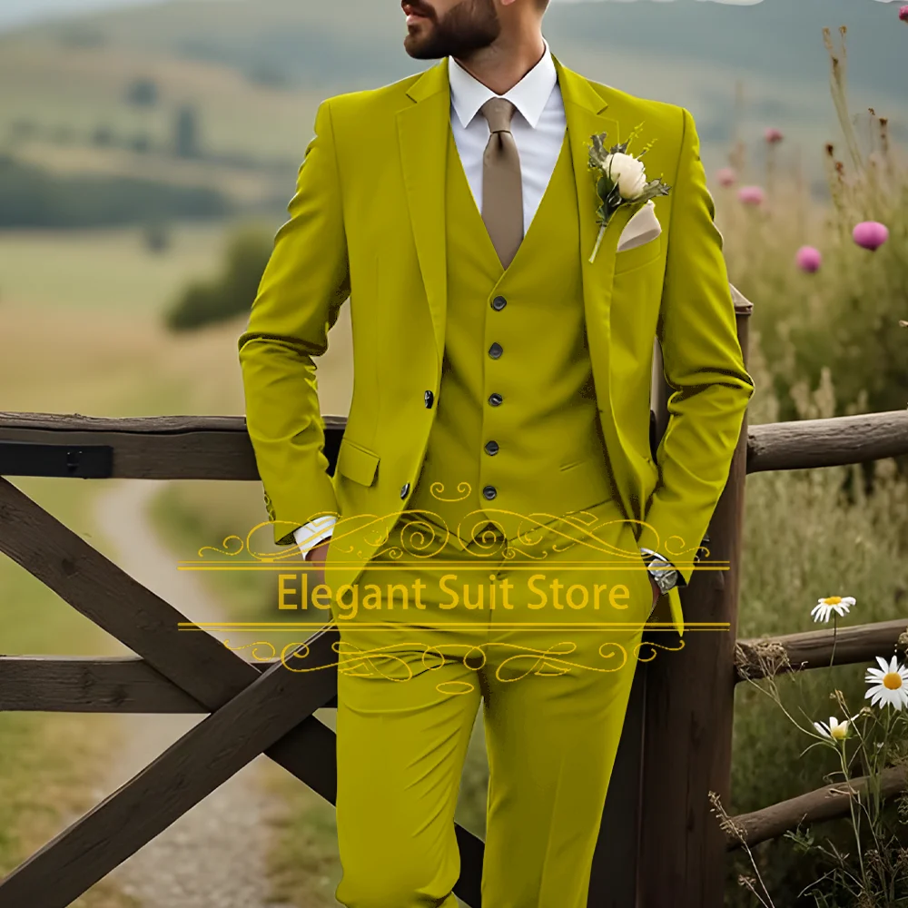 Men Suits2025 New Double Breasted with Peaked Lapel Slim Fit 3 Piece Groomsmen Wedding Tuxedo Male Fashion Prom Costume